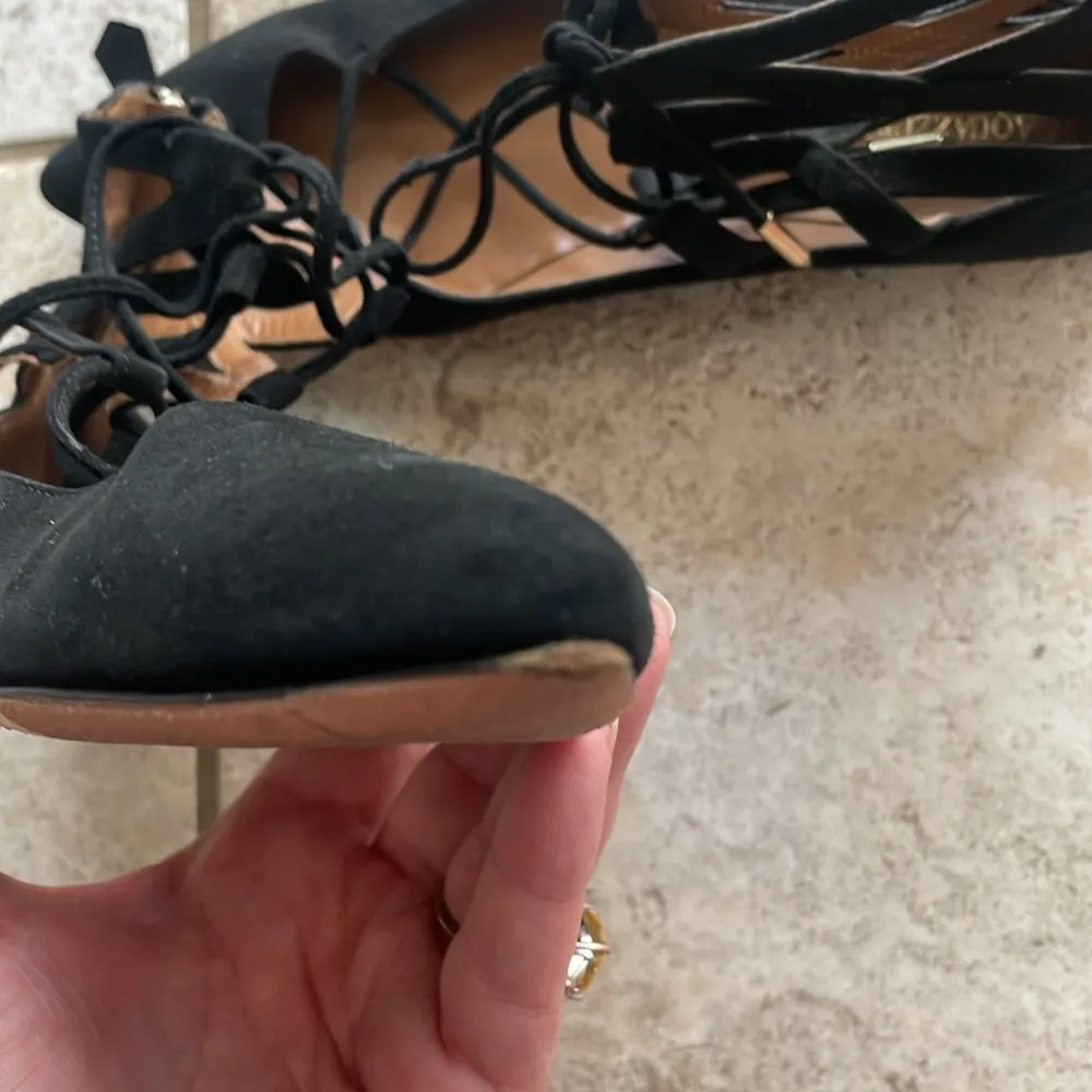 Aquazzura Belgravia Suede Flats in Black Size 6 - Image 14