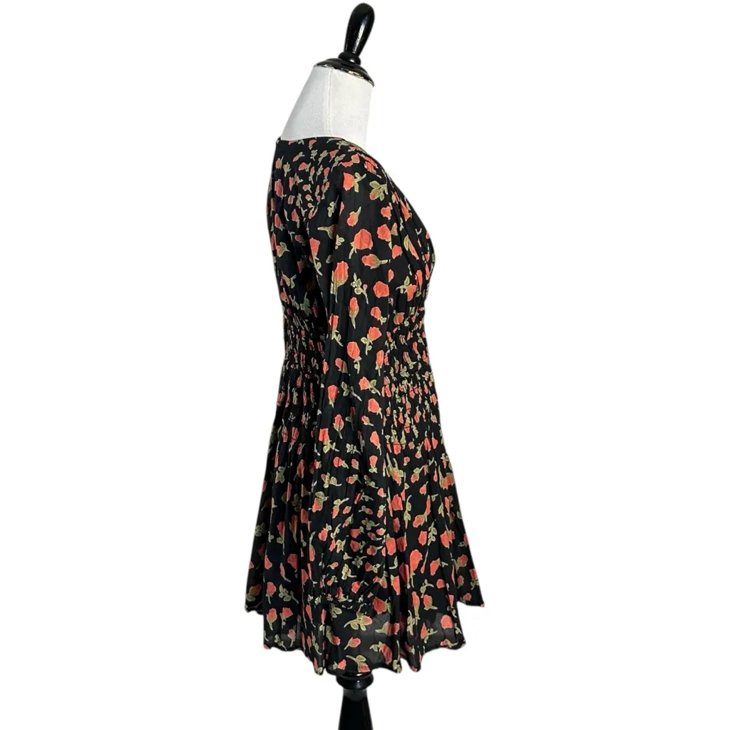 Free People Medium Dainty Keep You Mini Dress Ditsy Black Floral Long Sleeve - Image 10