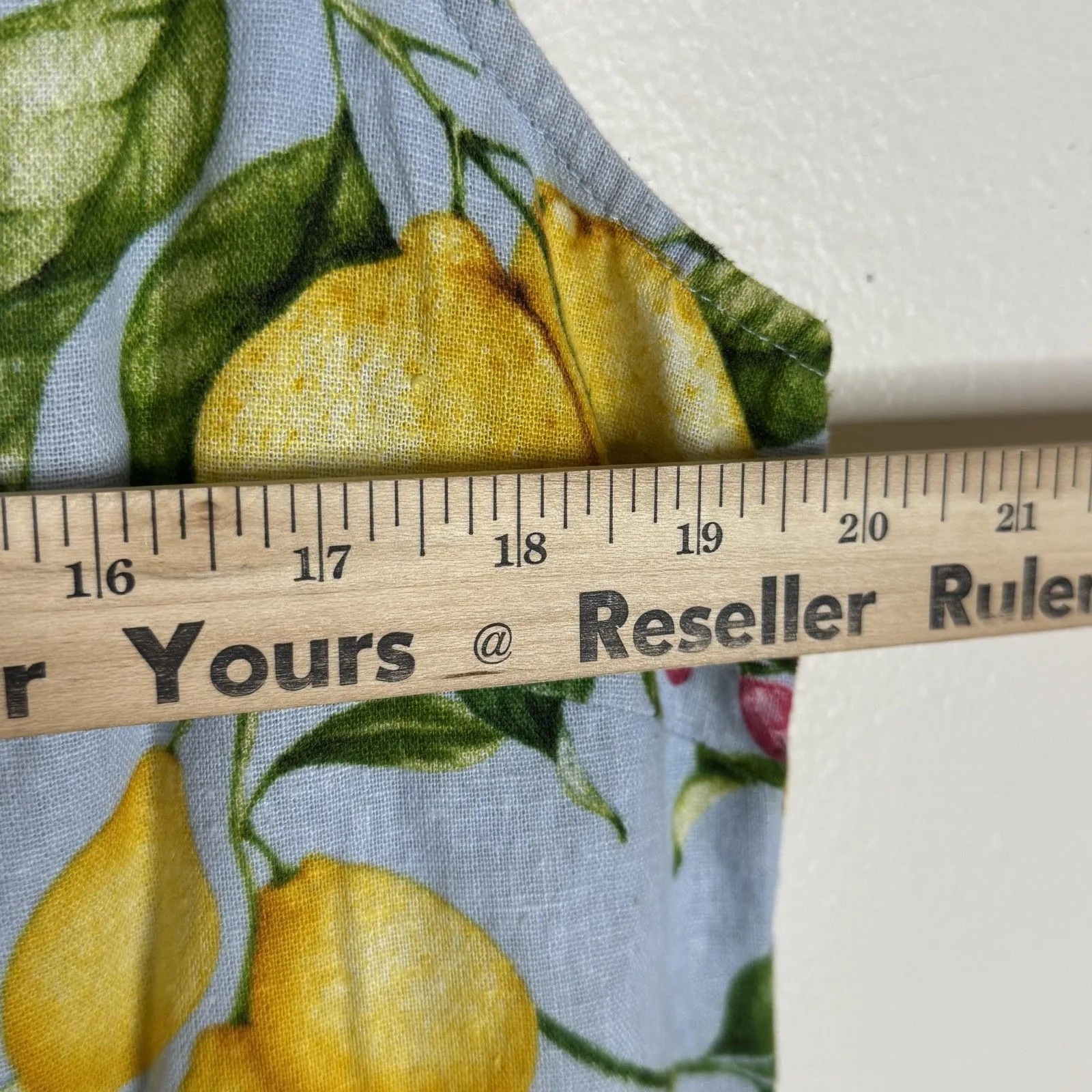 FOR CYNTHIA Dress Womens Large Blue Lemon Print Linen Blend Sleeveless Shift - Image 7