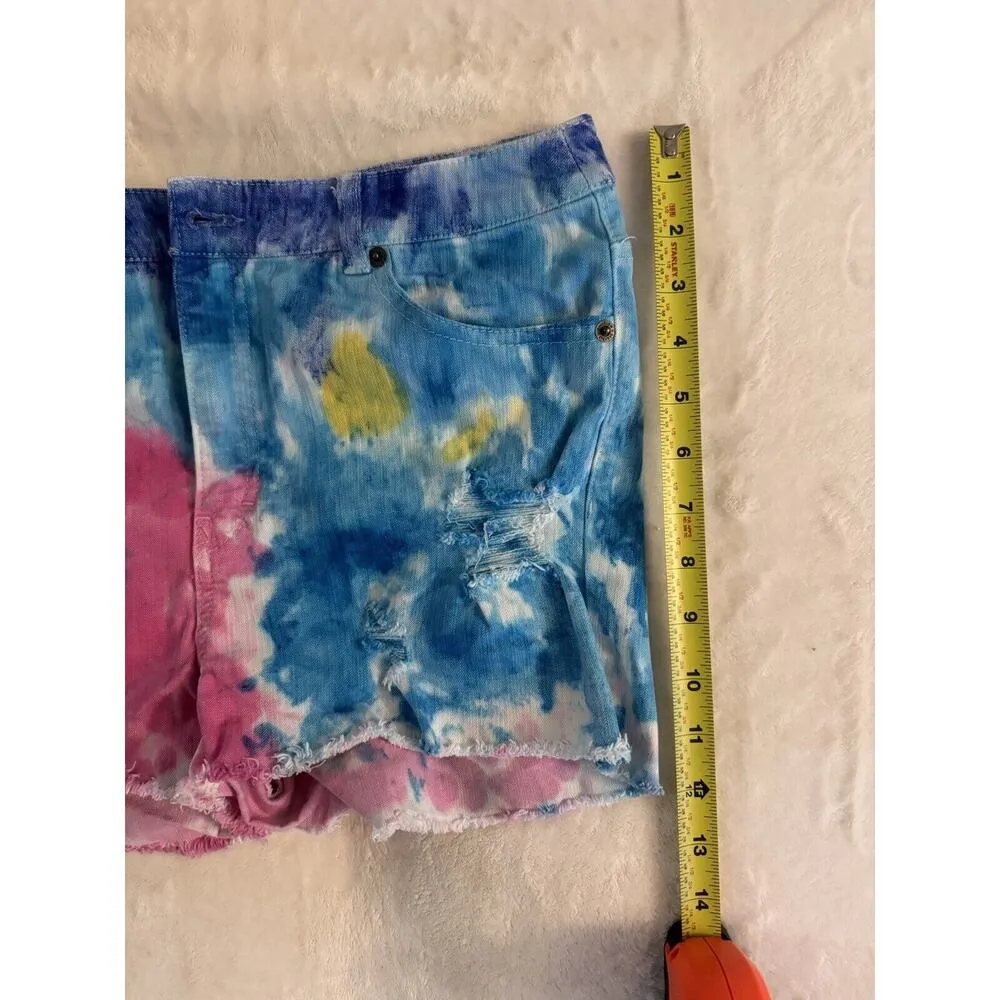 H&M Divided Women's Sz. 12 High Rise Tie-dye multicolor shorts denim festival - Image 5