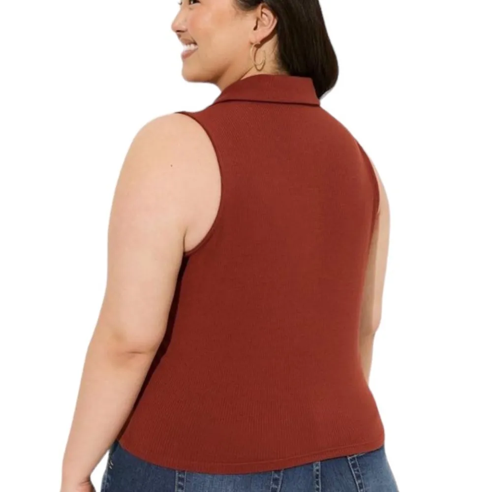 Torrid Super Soft Rib V-Neck Collared Button-Up Crop Tank - Image 2