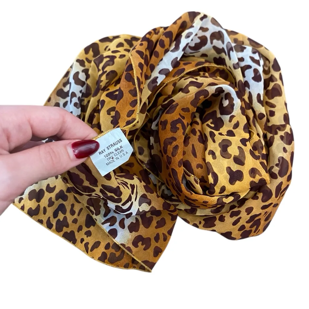 Vintage Ray Strauss 100% Silk Leopard Animal Print Scarf - Image 5