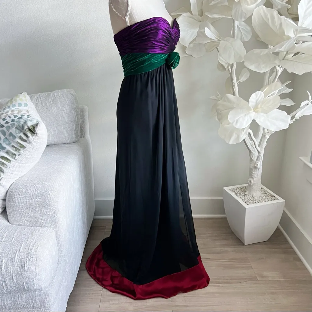 Vintage Oscar de la Renta Multicolor Velvet And Silk  Strapless Maxi Gown - Image 5