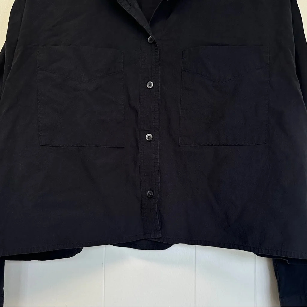MADEWELL The Signature Poplin Crop Shirt Black Small NM415 - Image 7