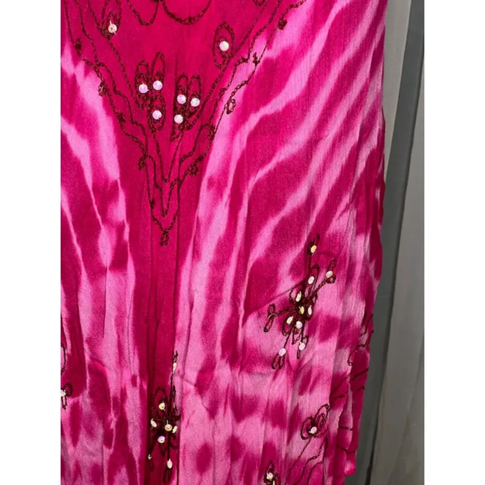 Sun dress tie dye muu muu boho pink fuchsia embroidered sequins Size XL - Image 3