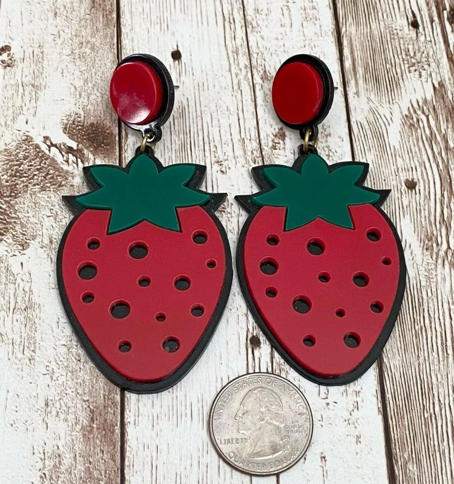 Large Acrylic Strawberry Drop Earrings - Image 8
