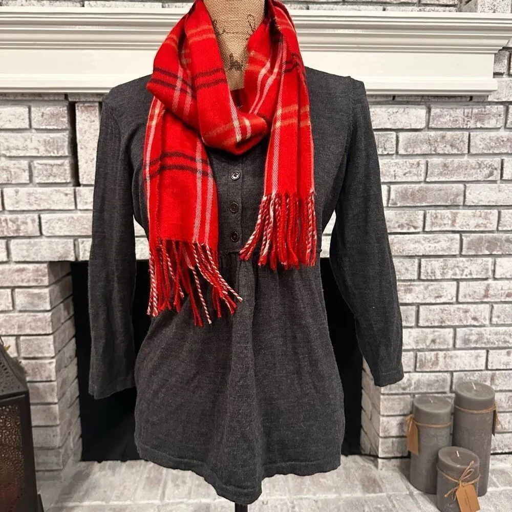 CEJON for Macy’s Red Classic Plaid Woven Scarf Soft Italian Acrylic Fringe Winte Red - Image 2