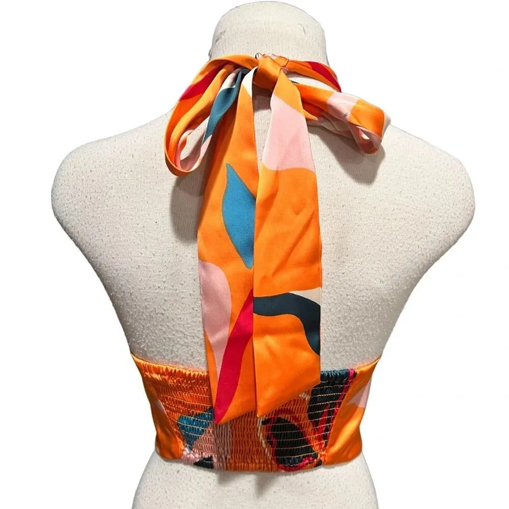 Sigrid Olsen Orange Printed Halter Bow Top Size XS  NWT - Image 5
