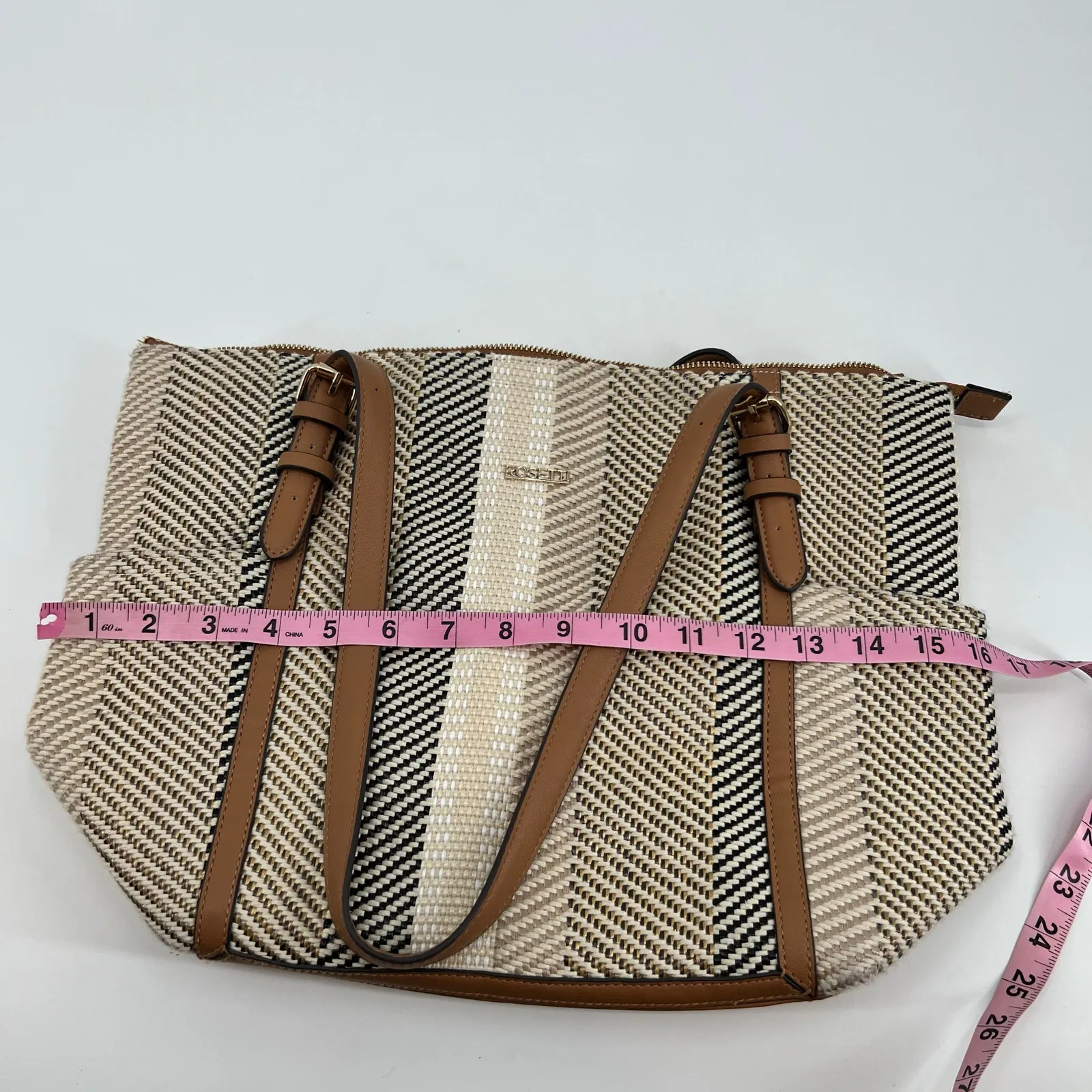 Rosetti Tierney shoulder tote bag chevron pattern tan faux leather accents chic - Image 11