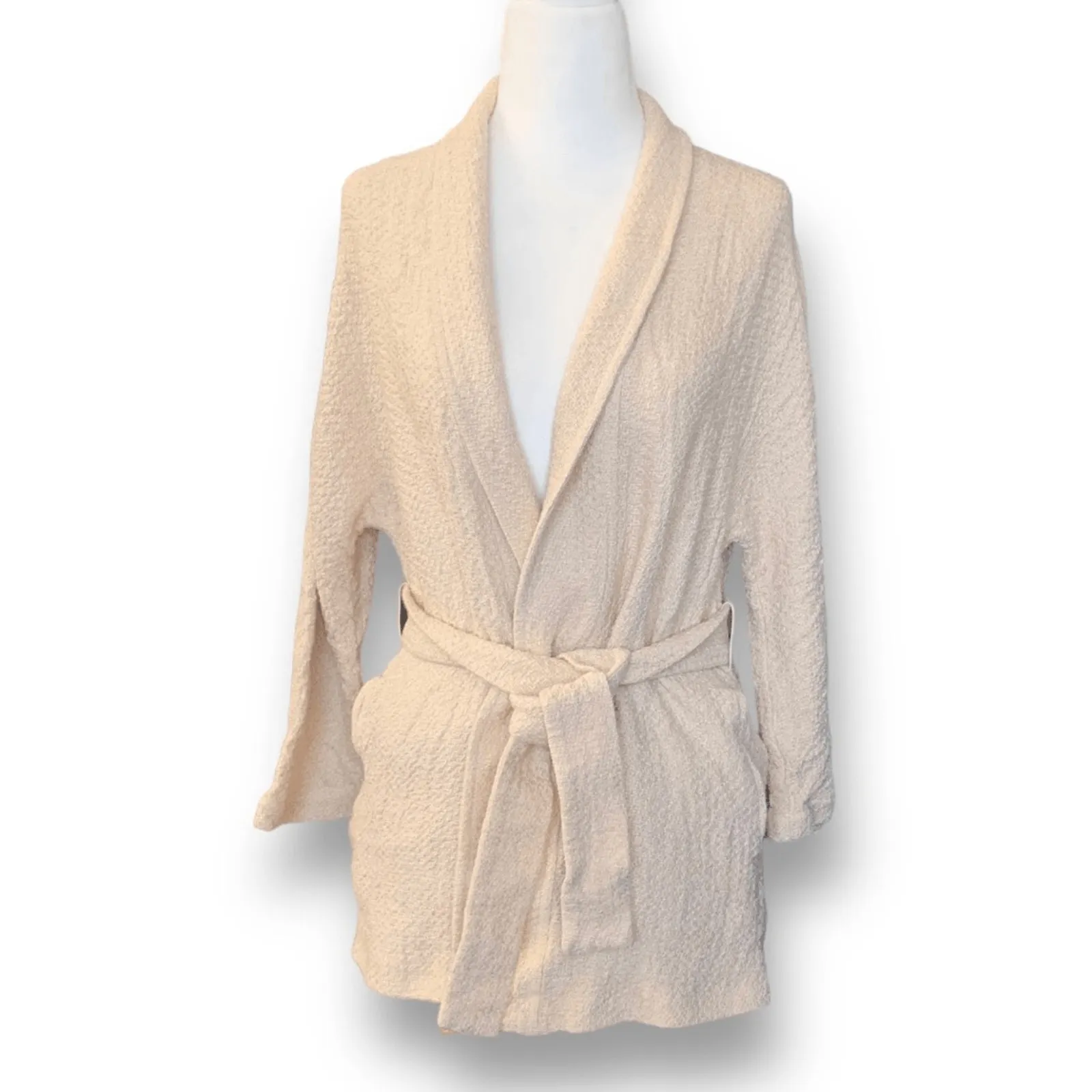 Massimo Dutti Linen Open Front Belted Knit Cardigan Sweater Neutral Cream Small - Image 11