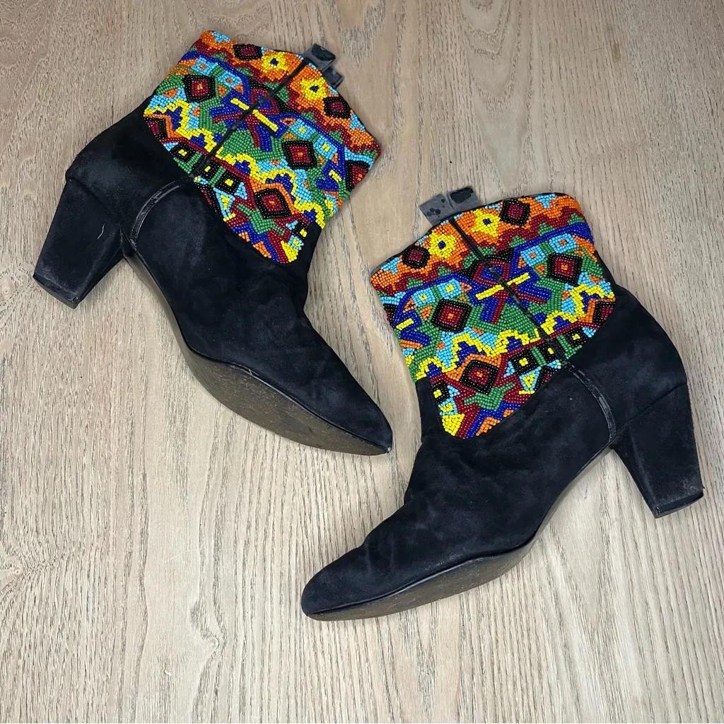Vintage 70s Beaded Western Boots Beverly Feldman Boho Hippie Women’s Size 8 Black - Image 7
