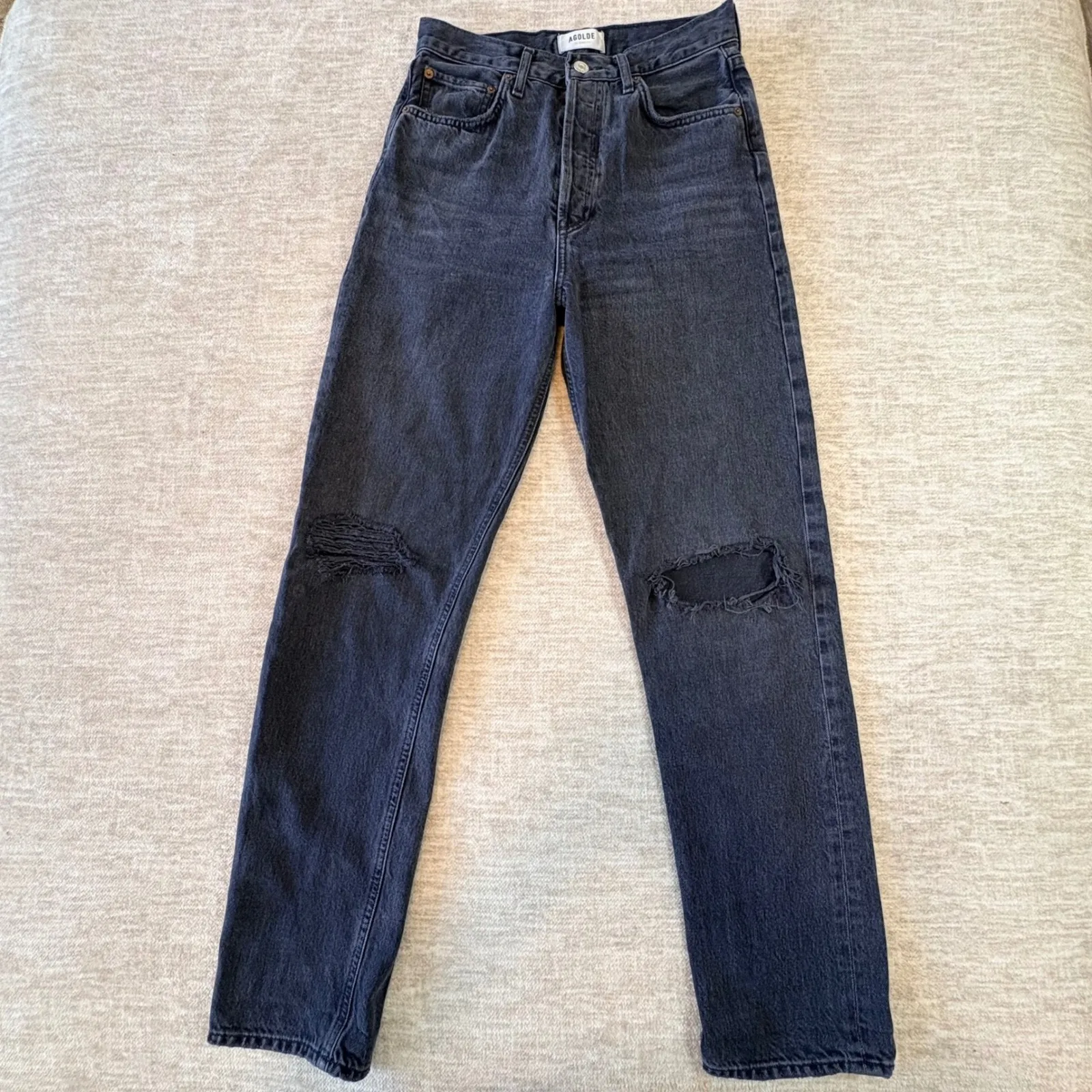 AGOLDE Los Angeles 90s Pinch Waist High Rise Distressed Jeans Size 25 Black Wash - Image 2