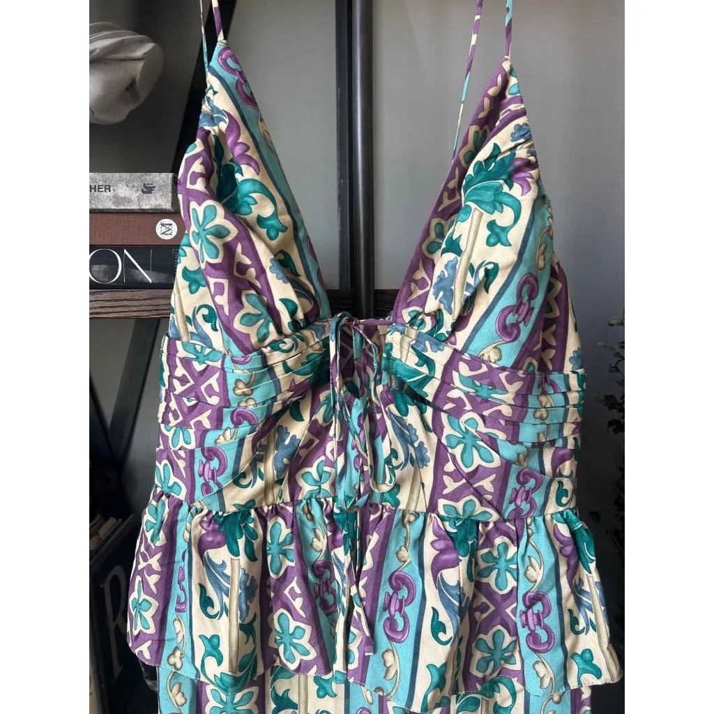 Adriana Degreas Le Sirenuse Peplum Midi Dress Blue Womens Size Small - Image 3