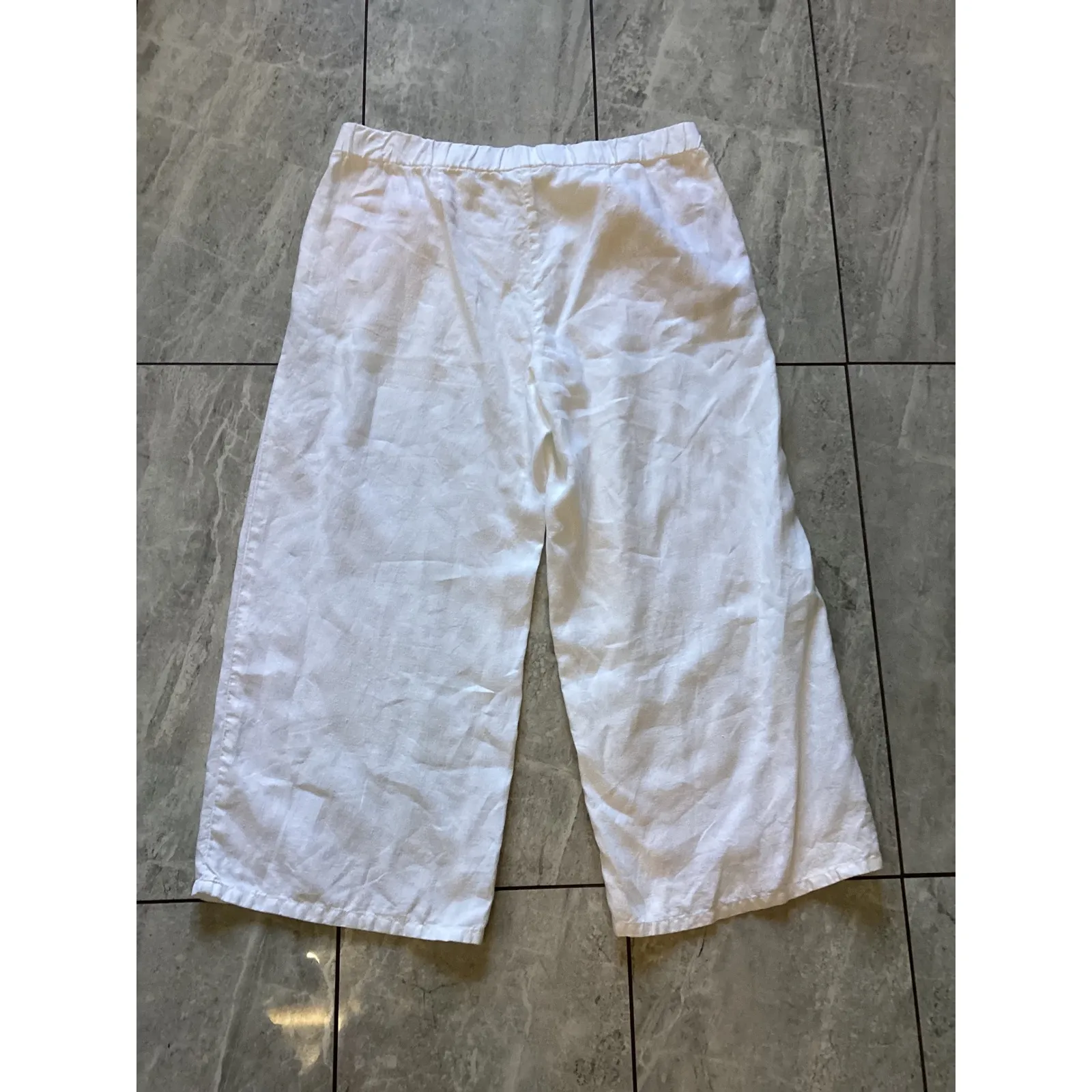 J.Jill Love Linen Cropped Wide Leg Pants Size L White Elastic Waist - Image 3