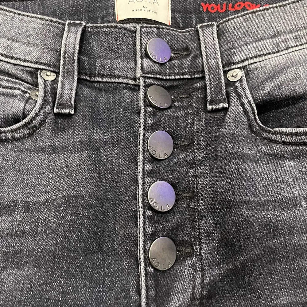 Alice Olivia AO Exposed Button High Waist Side Stripe Jeans 24 - Image 5