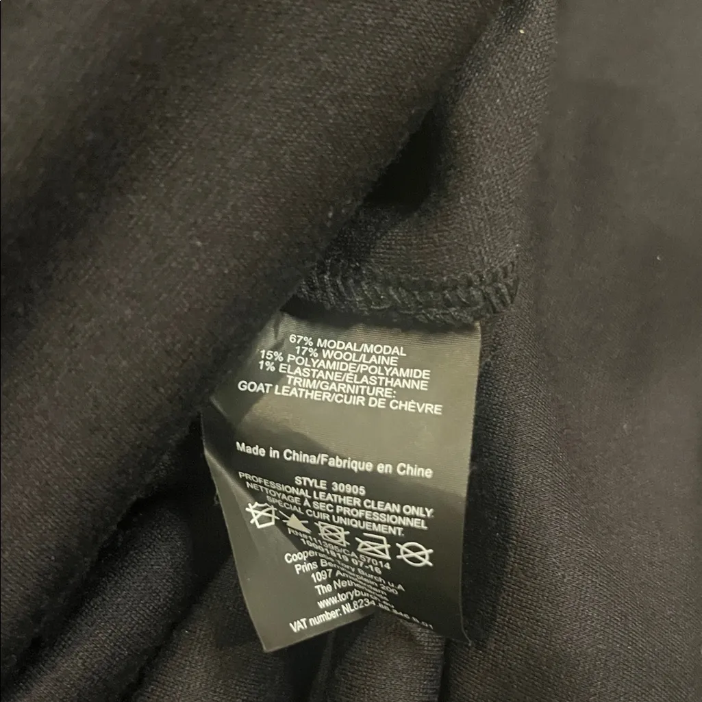 Tory Burch Sallare stretch wool blend dress with goat leather suede trim L - Image 8