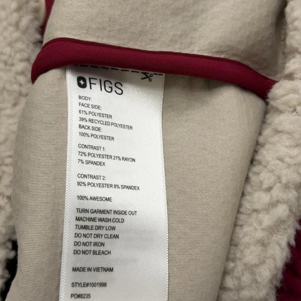 Figs On-Shift High Pile Fleece Pullover Jacket in Deep Cranberry, Size XXS - Image 10