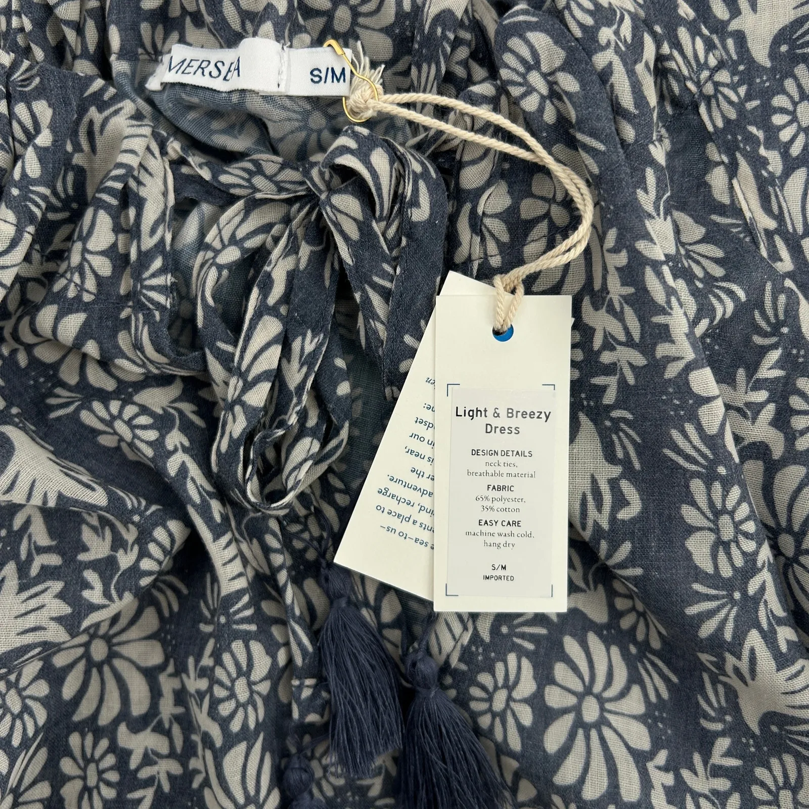 MERSEA Light & Breezy Dress Womens Small Medium Mini Summer Coastal Chic Travel Blue - Image 8