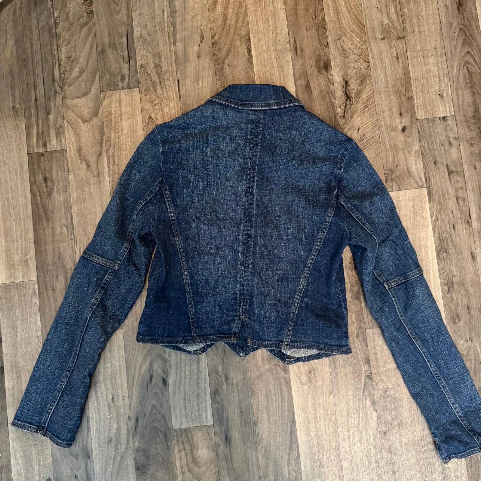 Free People Denim Military Band Jacket Double Breasted Blue Jean OB466872 - Image 8