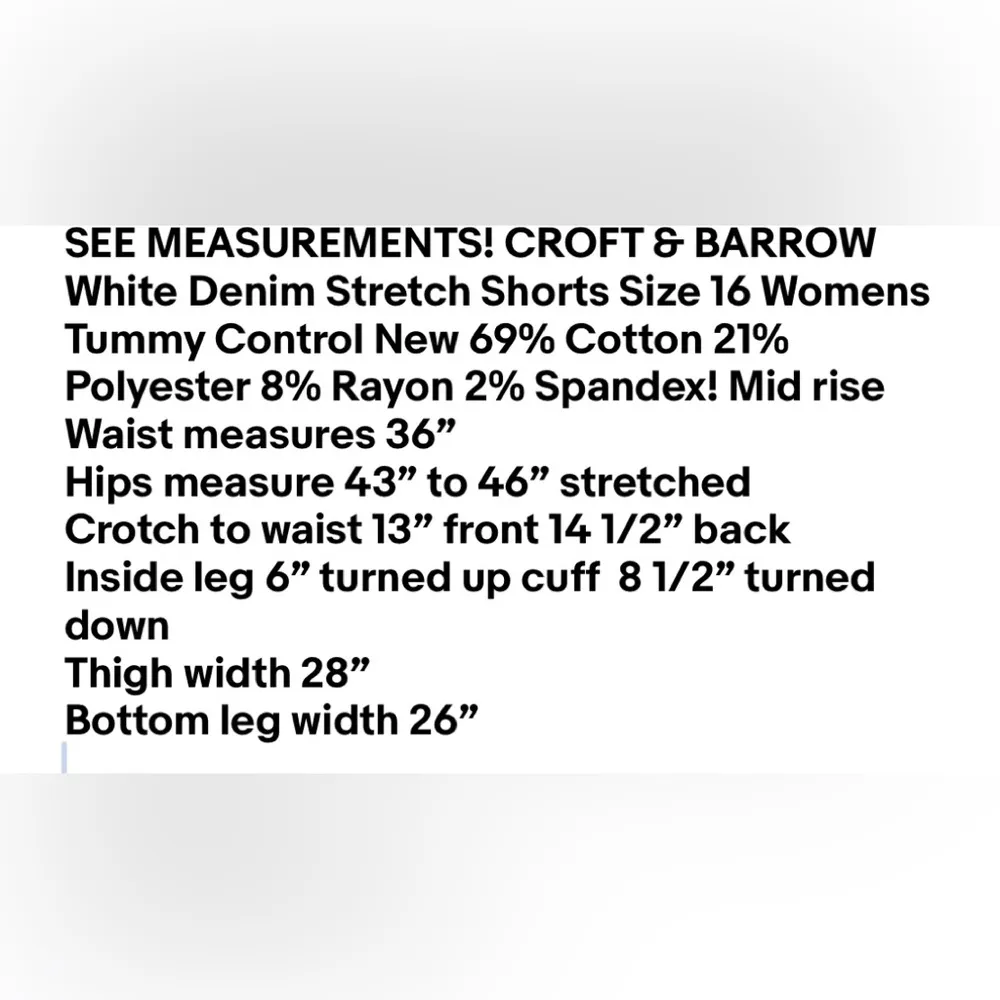 CROFT & BARROW White Denim Stretch Shorts Size 16 Womens Tummy Control new - Image 8