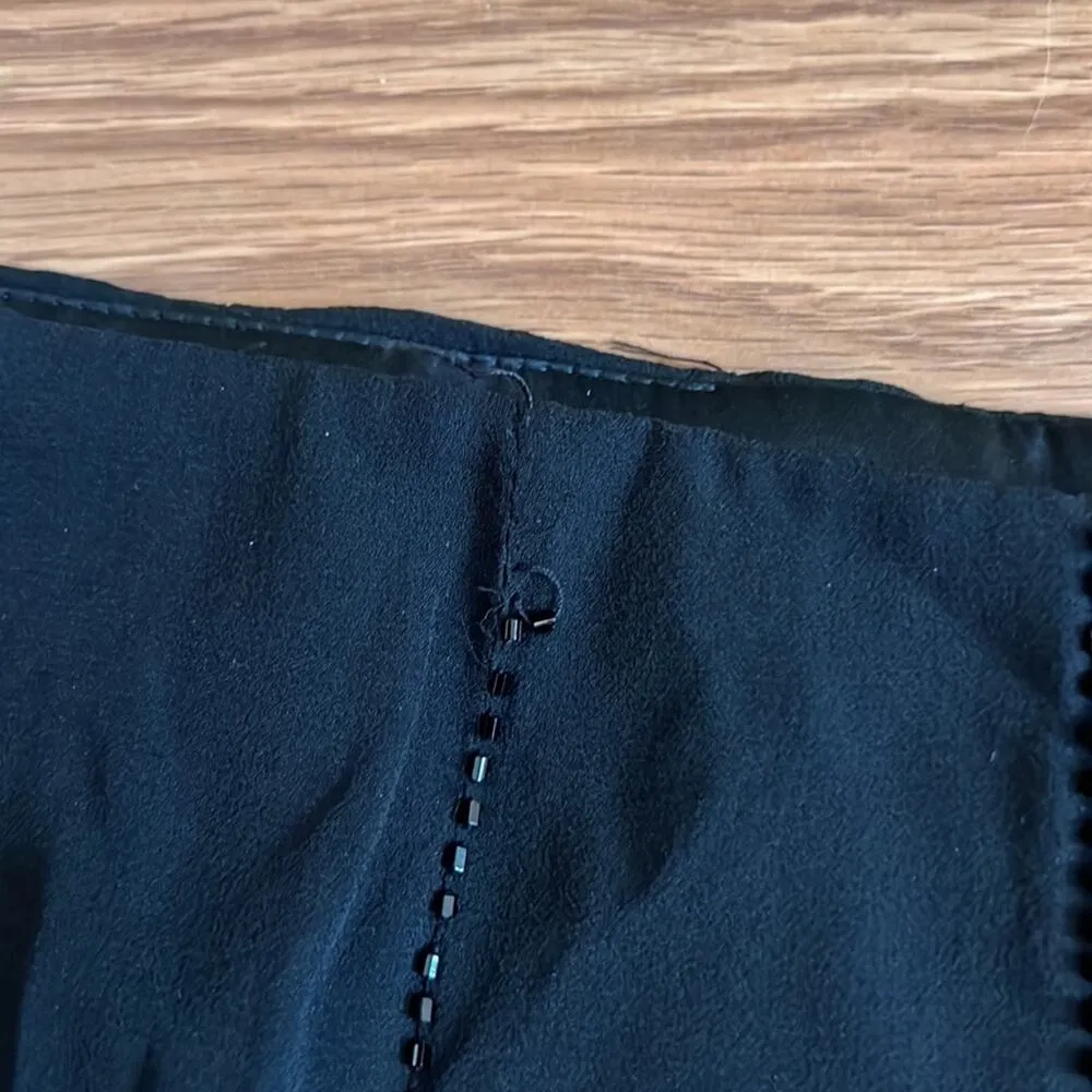 Carmen Marc Valvo Black Midi Skirt with Lace Hem and Pinstripe Beading - Image 4