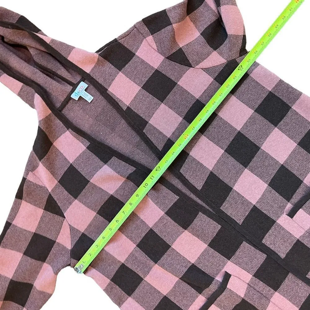 D&CO. HOODED OPEN FRONT BROWN AND PINK BUFFALO PLAID CARDIGAN DUSTER Brown Size 2X - Image 7