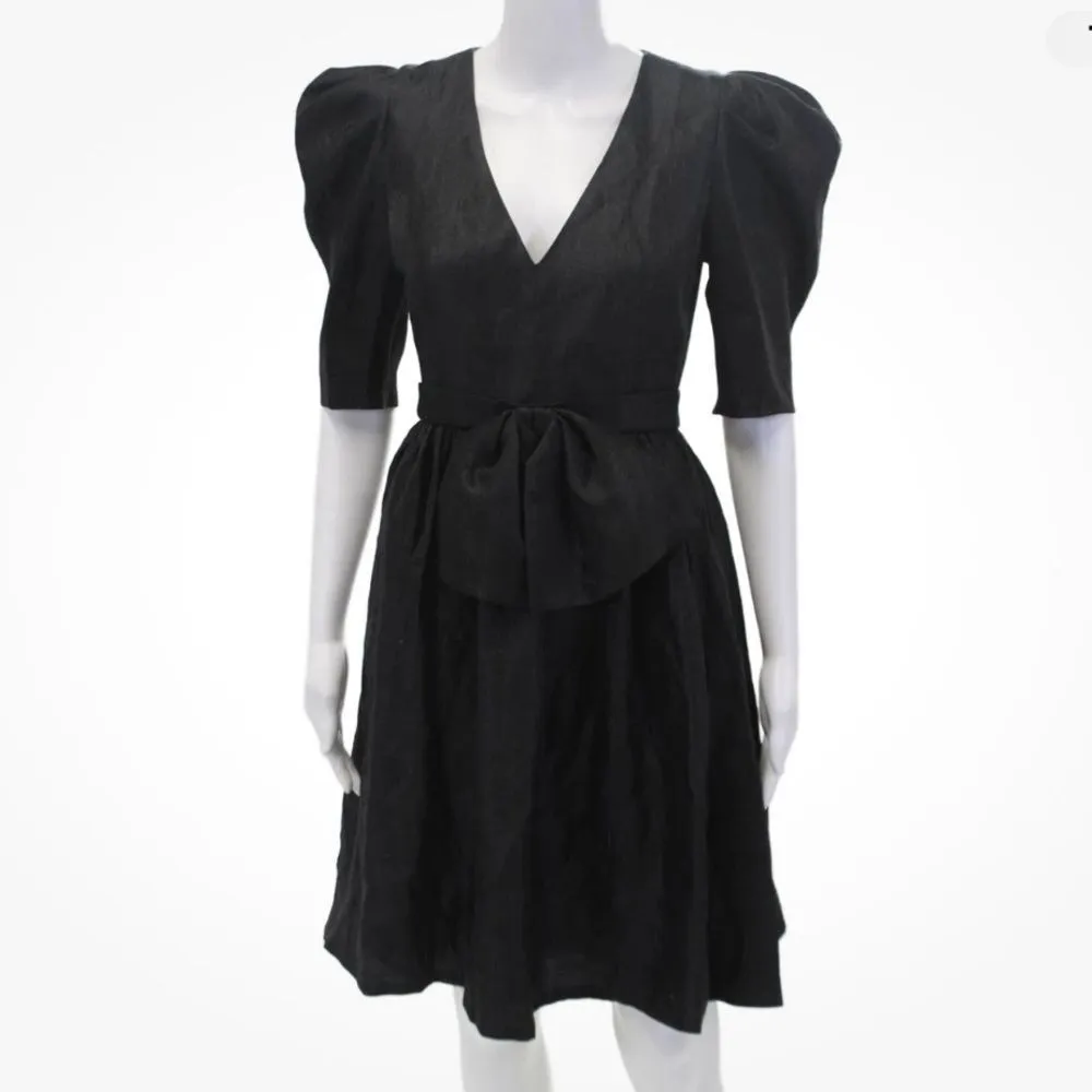 Black Halo Eve Black Puff Sleeve‎ Cocktail Dress Bow Detail 80s Size 0 - Image 4