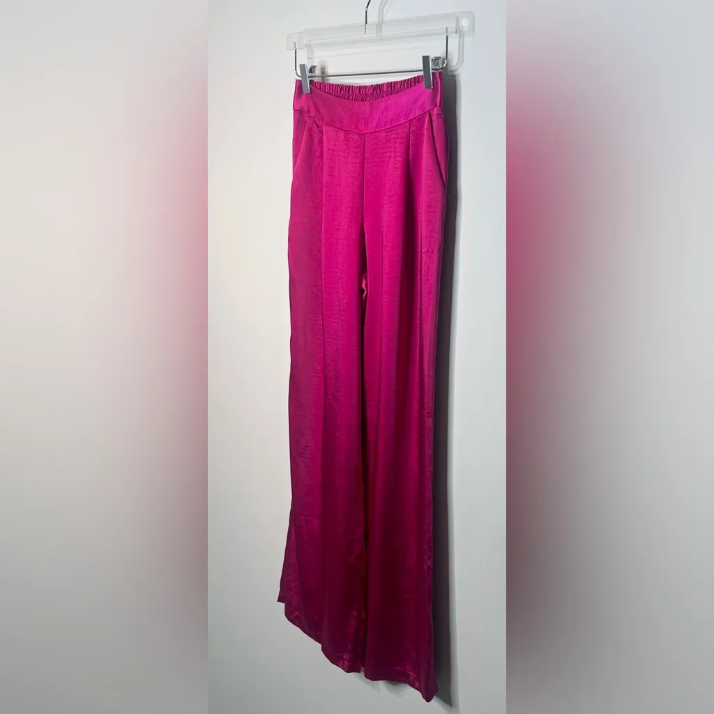 Anthropologie Drew Eva Fuchsia Hot Pink Purple Satin Wide Leg Pants Size XS NWT - Image 5