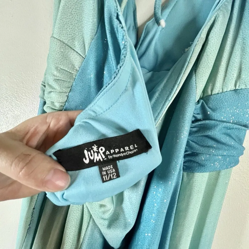 Vtg 90s Blue Glitter Gown Maxi Dress Party Prom Formal Blue 11/12 Made In USA Size M - Image 5
