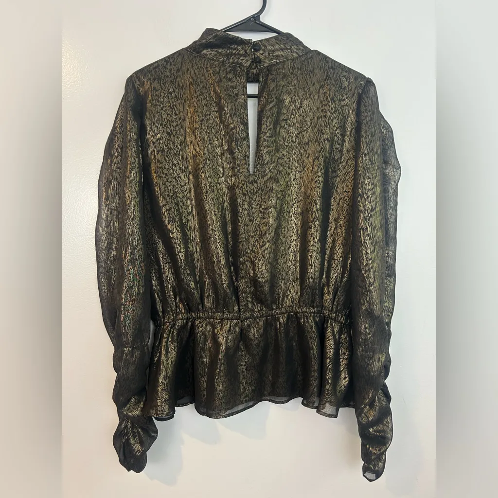 Walter Baker Faulk Puff  Bronze Metallic Ruched Peplum Top Size - Image 8