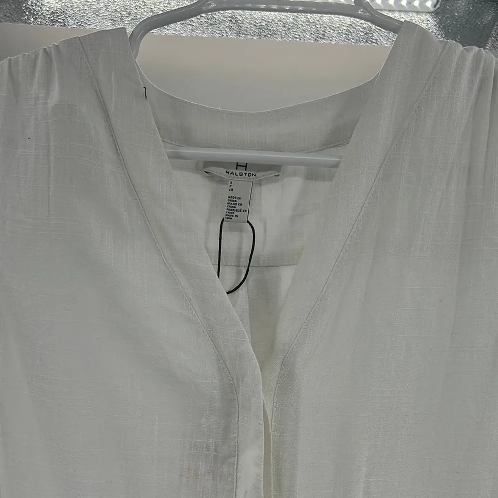 Halston Heritage Blue green White Midi Dress high low S new linen rayon vacation - Image 9