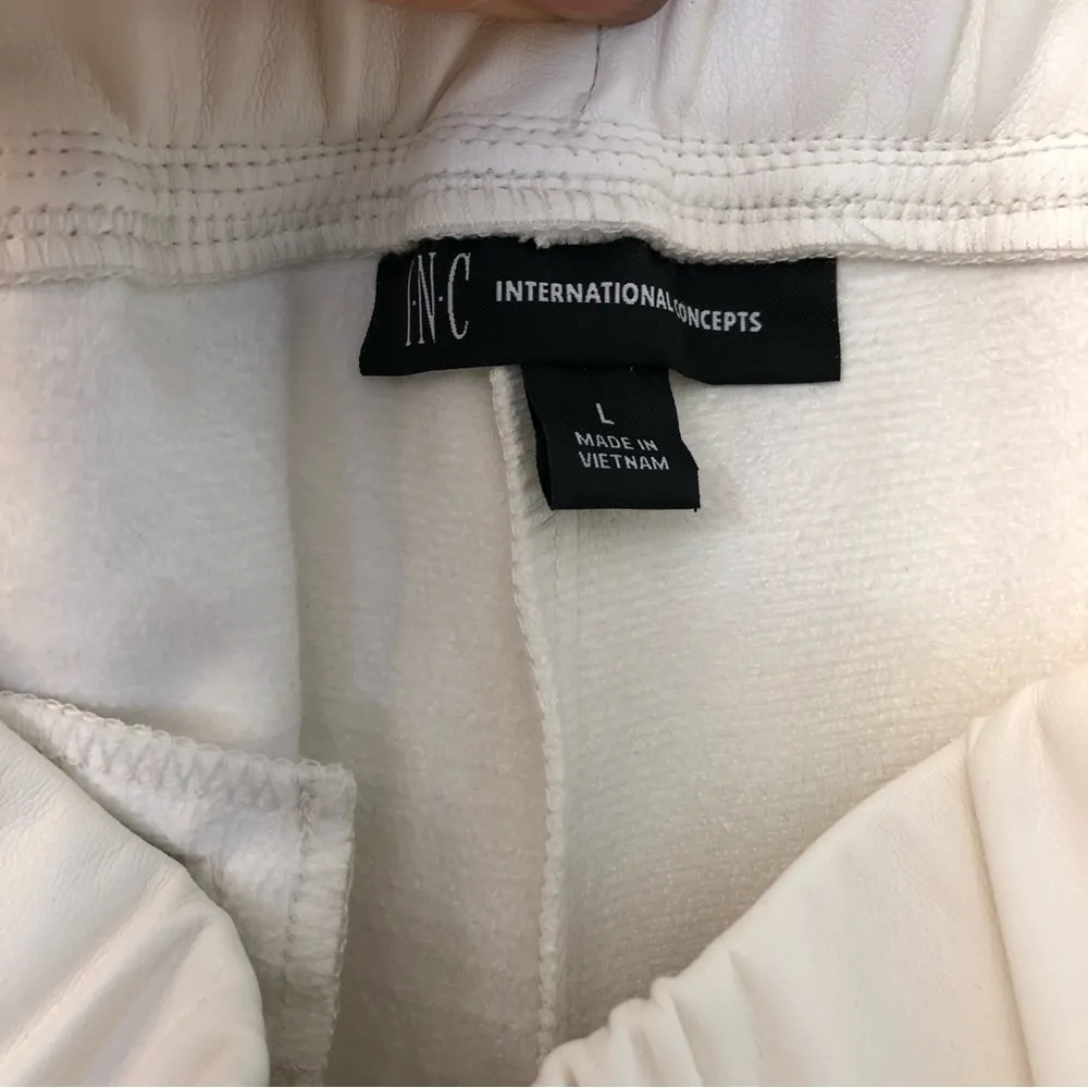 INC International Concepts Women's Size L Faux Leather Joggers, White - Image 7