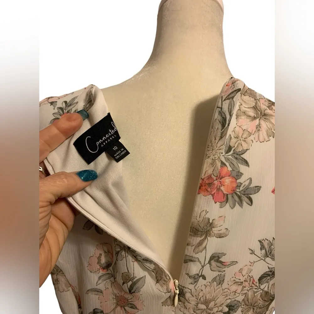 Womens Coral & Off White Floral Sleeveless Midi Party Dress - Image 5