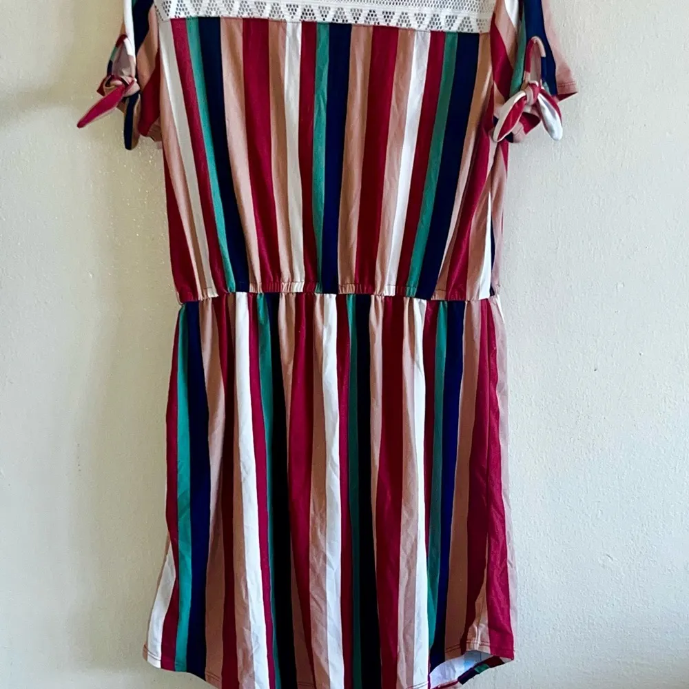 No Boundaries Juniors' Lace UP Dress with Crochet Back, Rust Stripe Boho - Large - Image 6