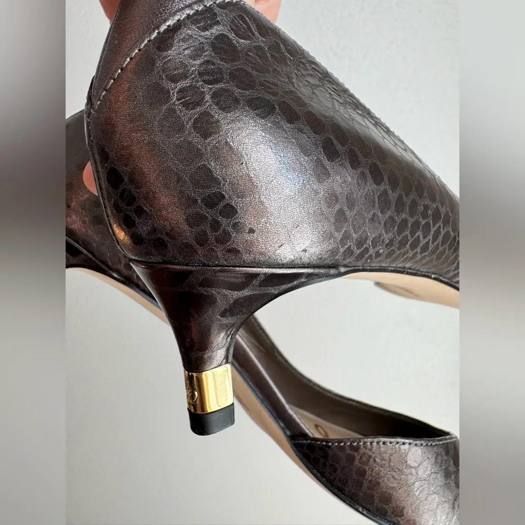 Sam Edelman Dark Brown Metallic Snake Print Heels - Image 7