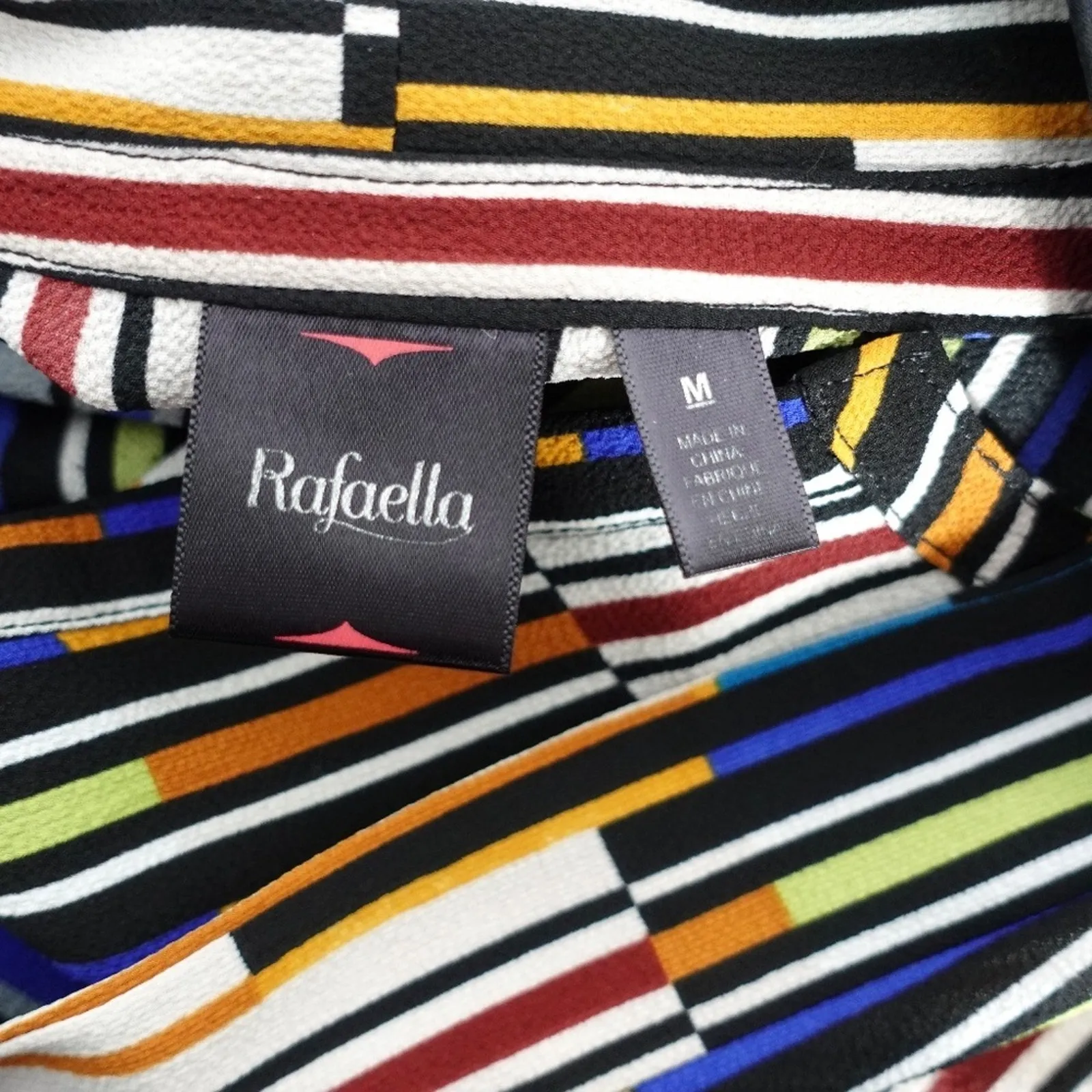Rafaella Women’s Blouse Medium Geometric Stripe Print Multicolor Long Sleeve Top - Image 3