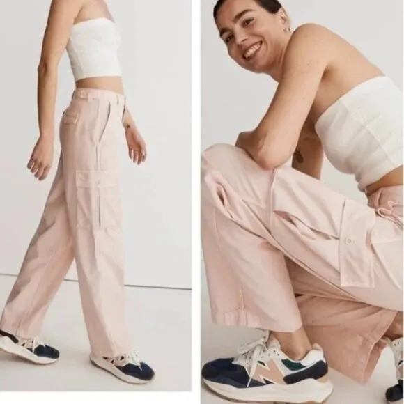 Madewell Garment Dyed Low Slung Straight Cargo Pants Pocket Pink Size 27 Women's - Image 2