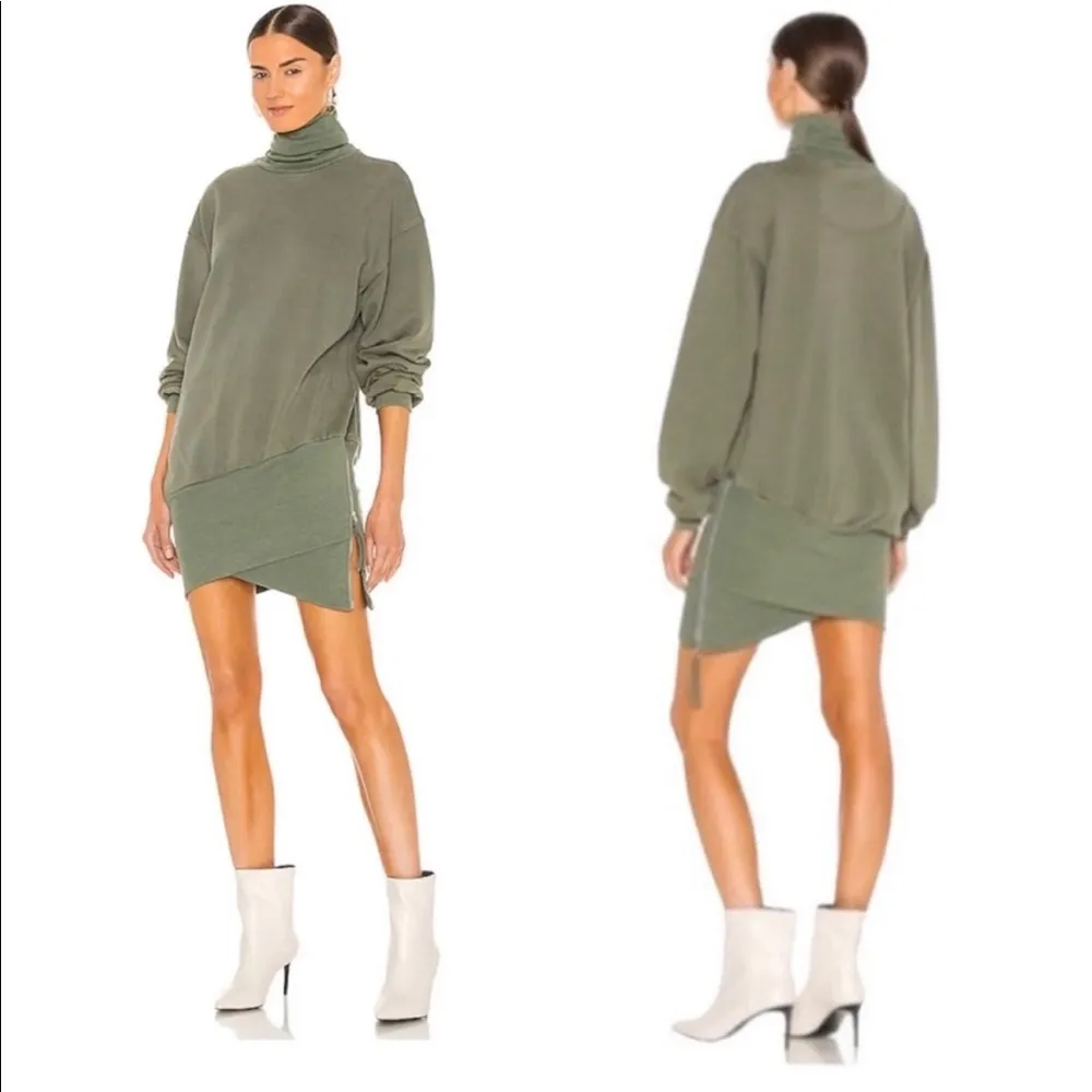 YFB Turtleneck Sweatshirt Dress Cotton Blend Mini Army Green Size M NWT$198.00 - Image 2