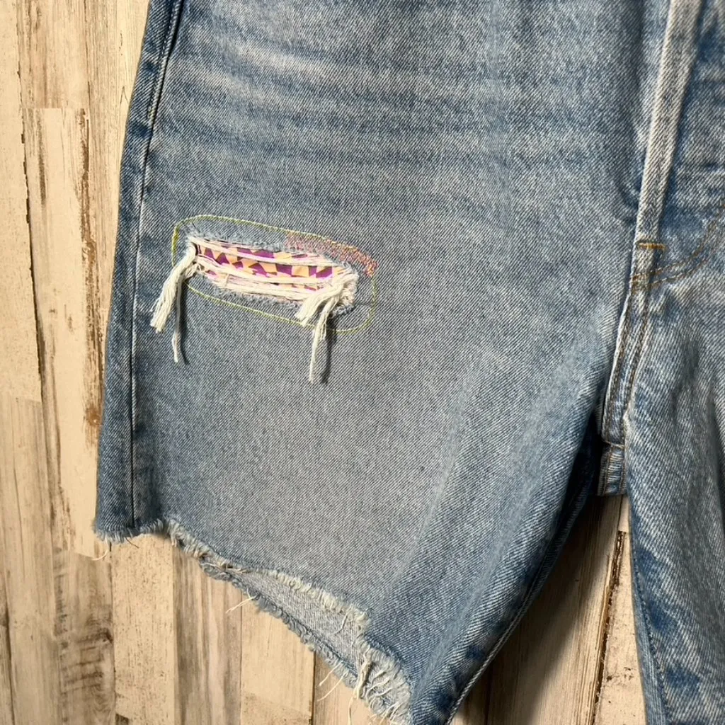 Levis‎ 501150th Blue Denim Jorts Bermuda Patch Raw Hem Womens Size 32 - Image 2