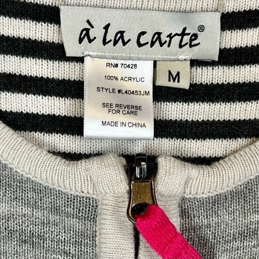 NWT A La Carte Reversible Zip Up Striped Jacket Medium Gray - Image 8