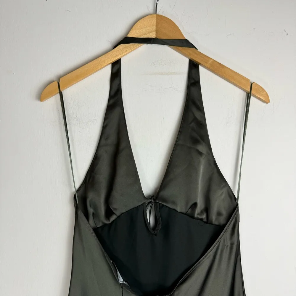 NWT  Satin Slip Dress Sz Large Tie Front Halter Neck Midi - Image 13