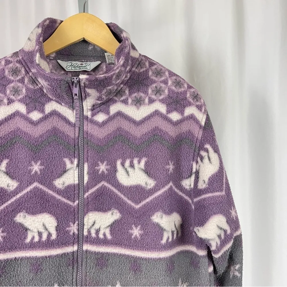 Haband 80s Vintage Fleece Medium Polar Bear Snowflake Warm Jacket Alaska Outdoor Purple - Image 10
