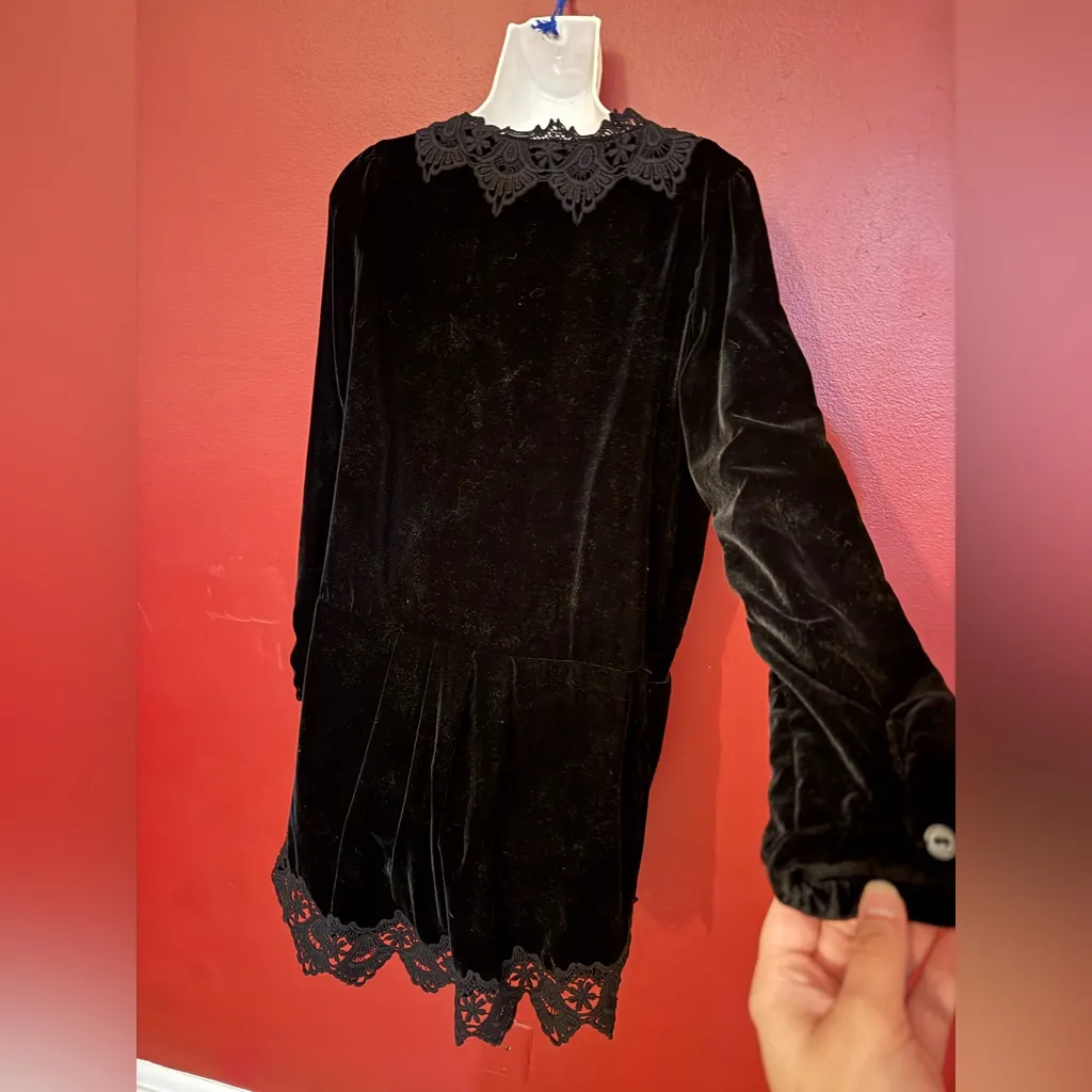 FREE PEOPLE Premiere Velvet Dreams Black Lace Trim Tunic Dress - Image 5