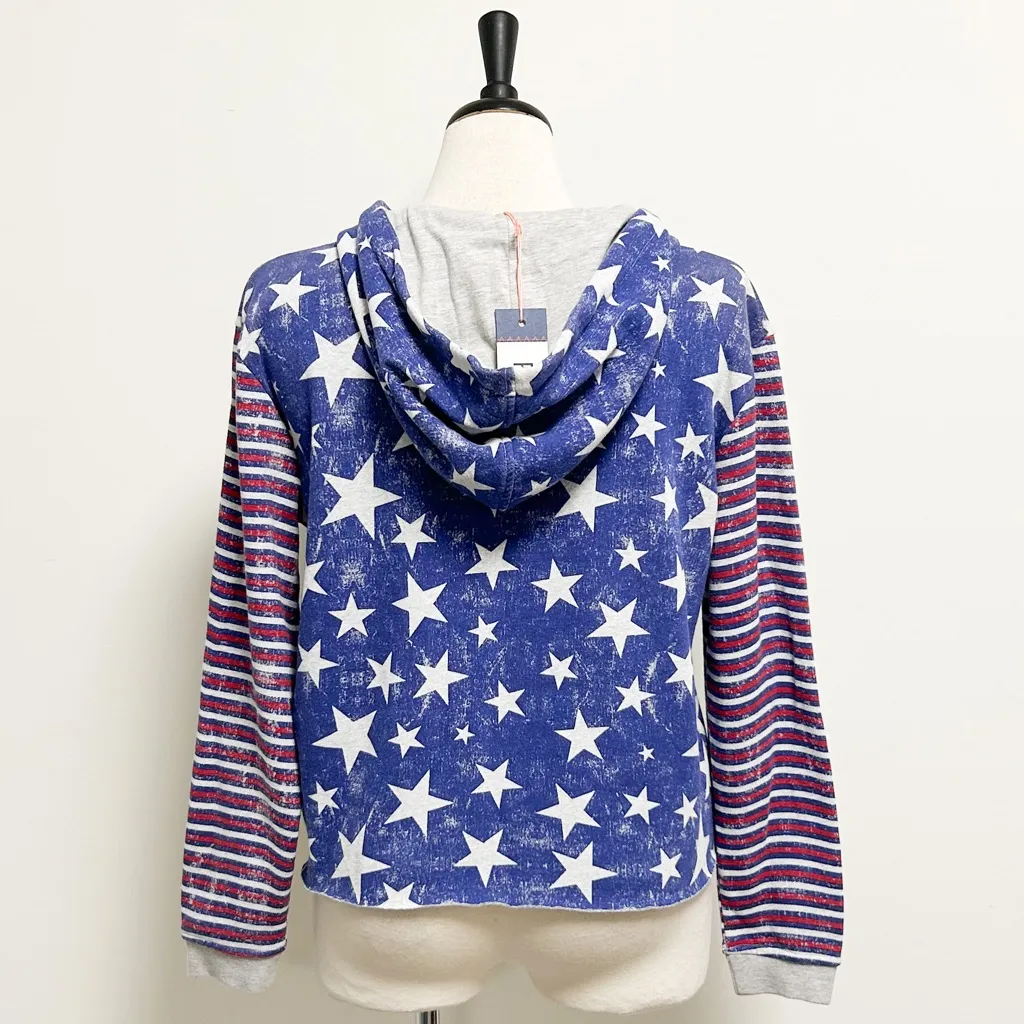 Roxy Red Gray Blue Stars Stripes V Neck Hooded Twinfinning Sweatshirt Medium NWT - Image 7