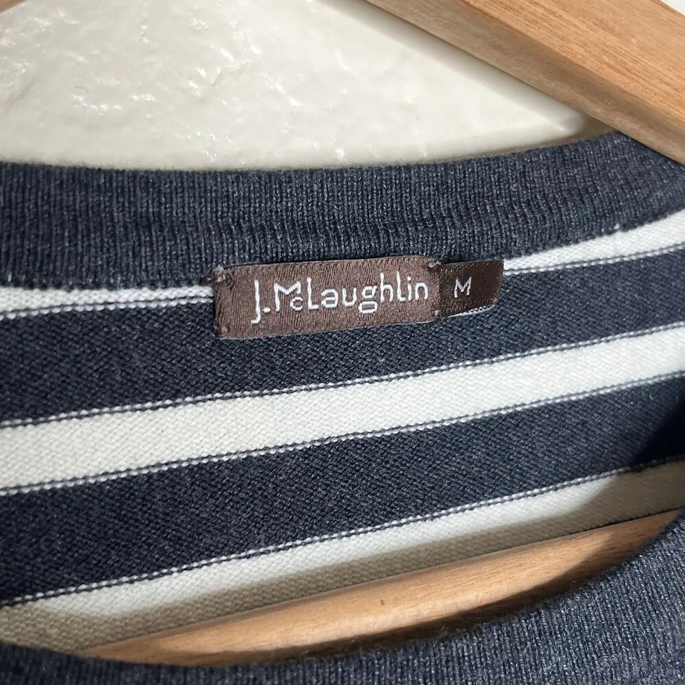 J. McLaughlin Women's Leeward Gray Striped Leather Patch Sweater Size Medium - Image 7