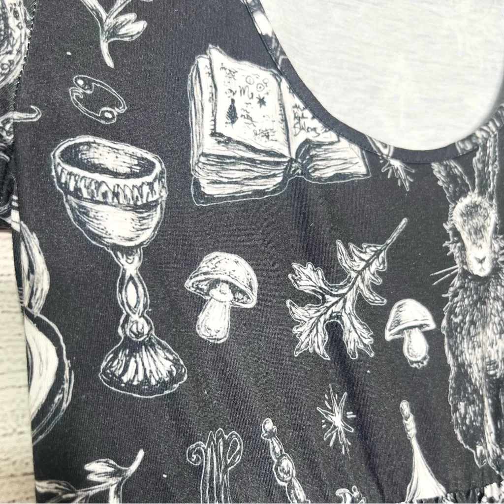 Black & White Gothic Halloween Empire Waist Maxi Dress Salem Witch Size Large - Image 5