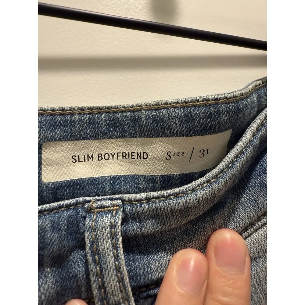 Pilcro Slim Boyfriend Denim Shorts Womens 31 Blue Light Wash Distressed Mid Rise - Image 3