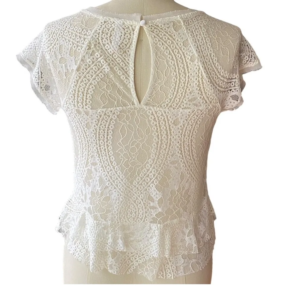 NWT ~ Ivory Lace Boho Raw Edge Crochet Concrete Garden Collection Top ~ LARGE - Image 3