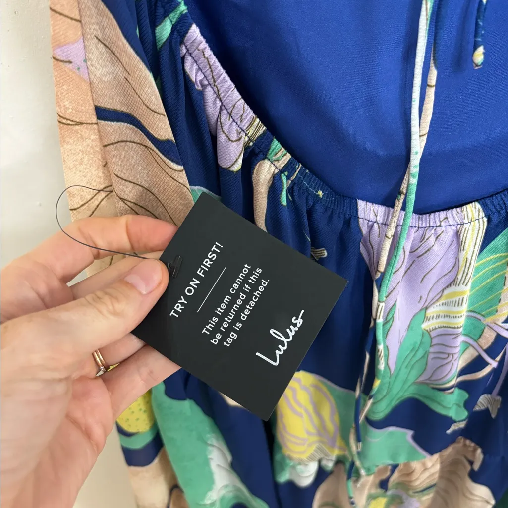 NWT Lulus Hours of Flowers Blue Multi Floral Lace - Image 8