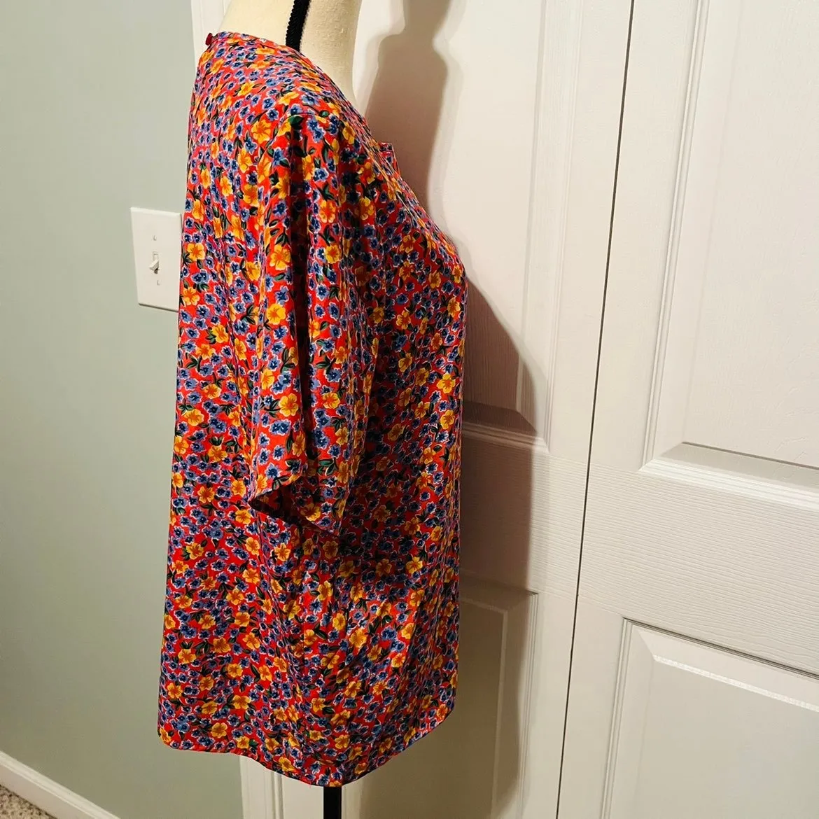 KATHIE LEE Womens Size 16 Pink Blue Spring Floral Short Sleeve Top Blouse - Image 7